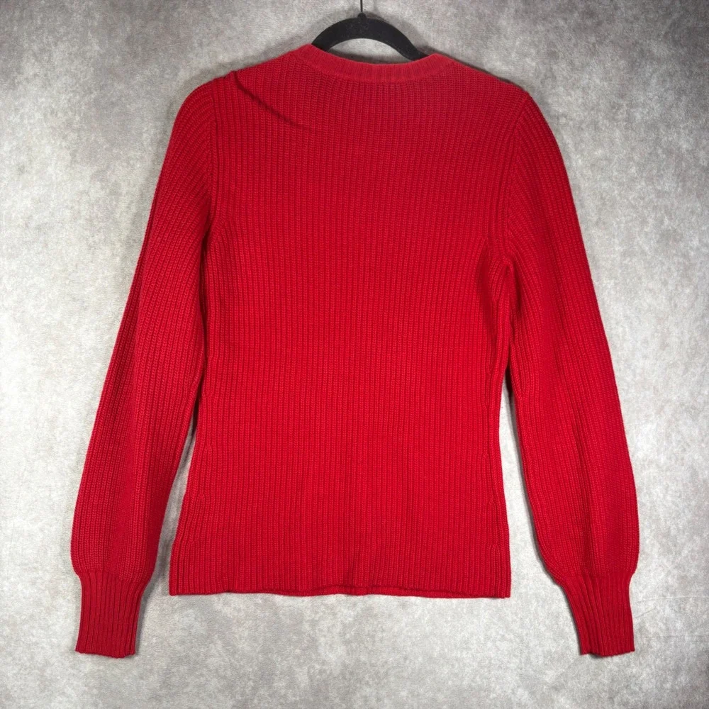 Tory Burch Sweater Womens S Red Kennedy Wool Cashmere Ribbed Knit Holiday NEW